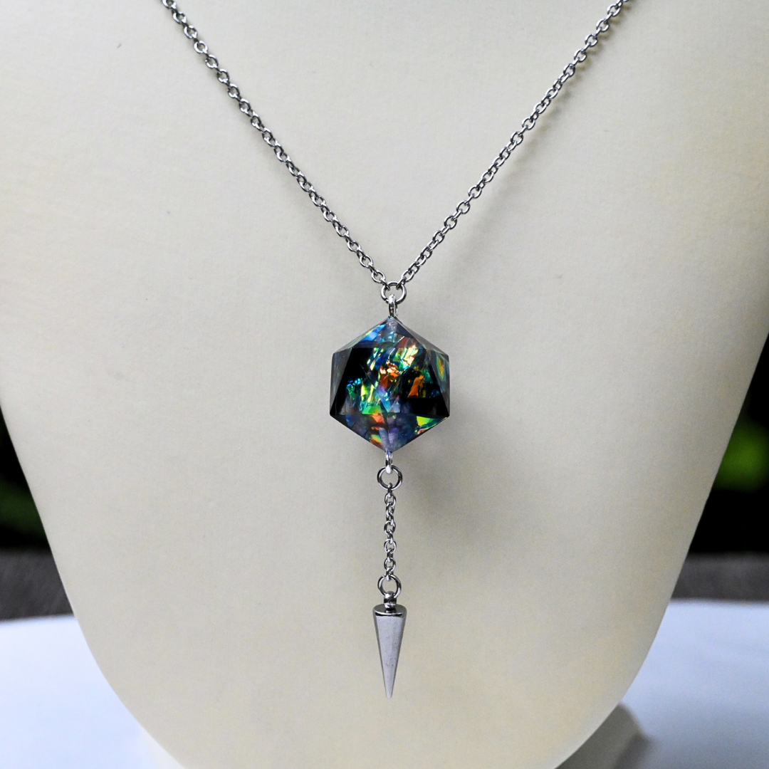 Chaos Bolt Steel Spike D20 Necklace