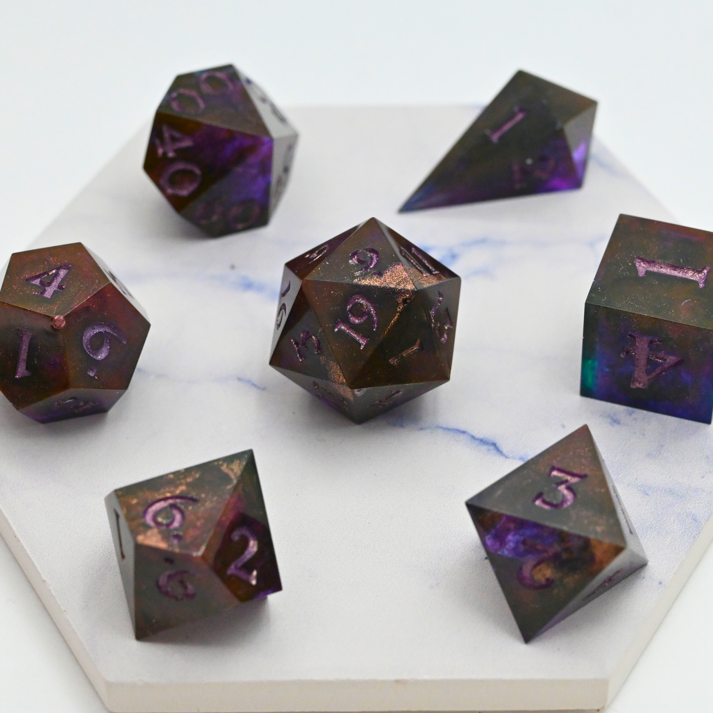 Purple and Gold Experimental Dice Set